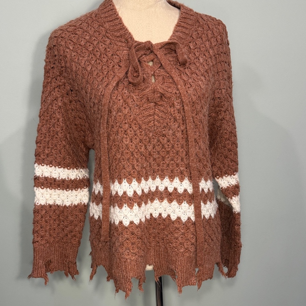 Moon River Cozy Brown and White wool blend pullover Sweater Size S - Picture 2 of 5